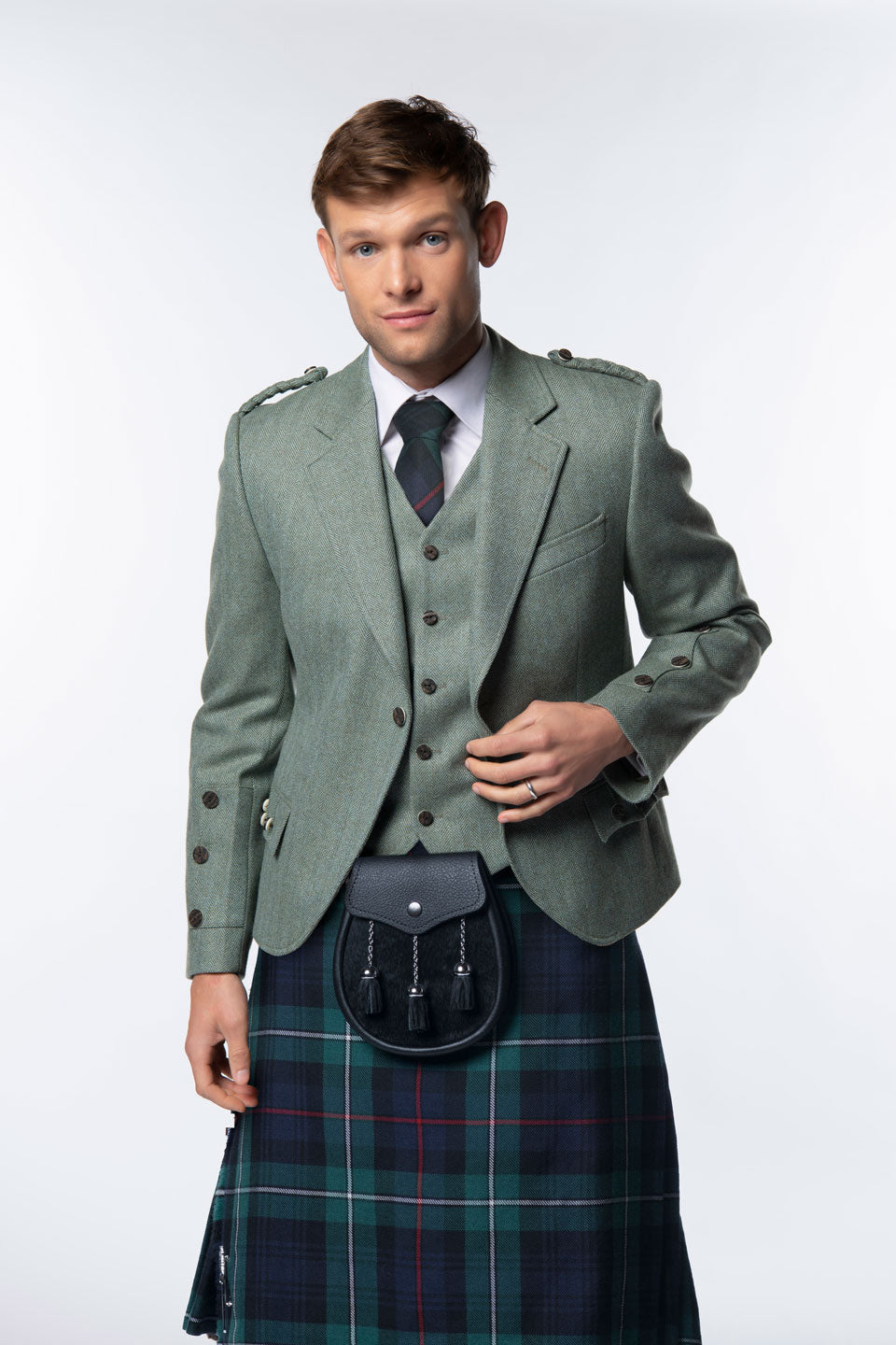Lovat Green Tweed Kilt Jacket and Waistcoat - MacGregor and MacDuff