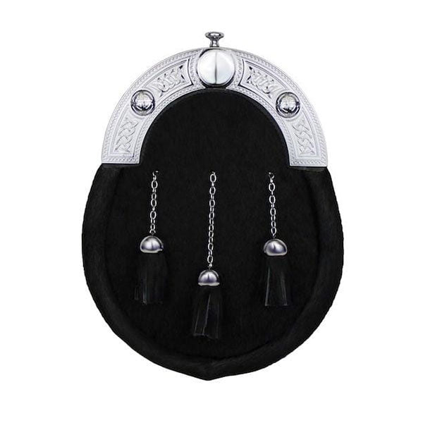Black or Light Bovine Dress Sporran with Chrome or Antique Celtic Cantle - MacGregor and MacDuff