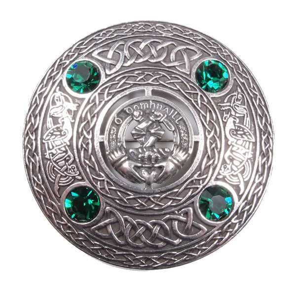 Clan Crest Plaid Brooch With Gemstone - MacGregor and MacDuff
