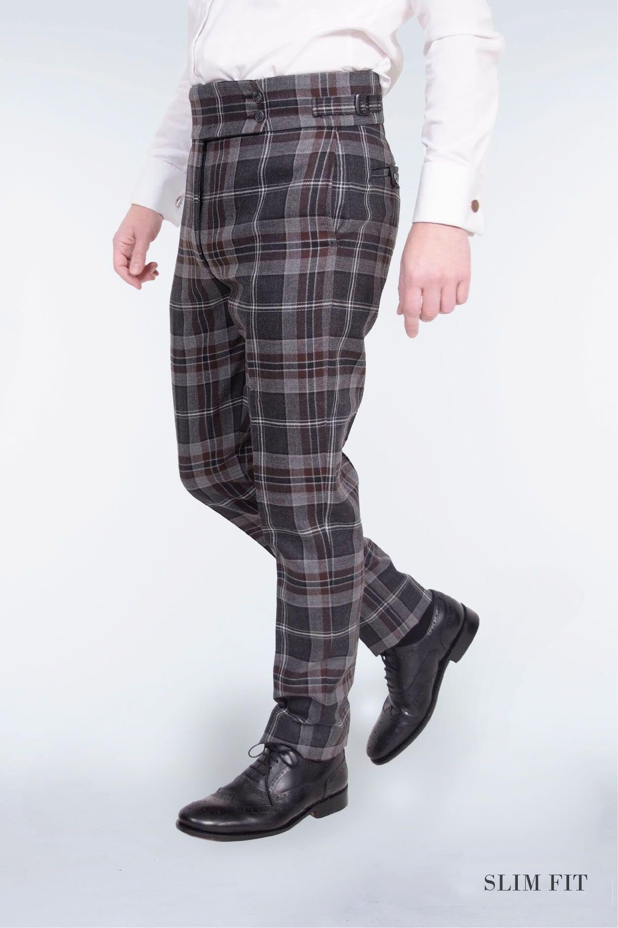 Black Plaid Checked Trousers Outfit Mens Tall Skinny Fit Smart