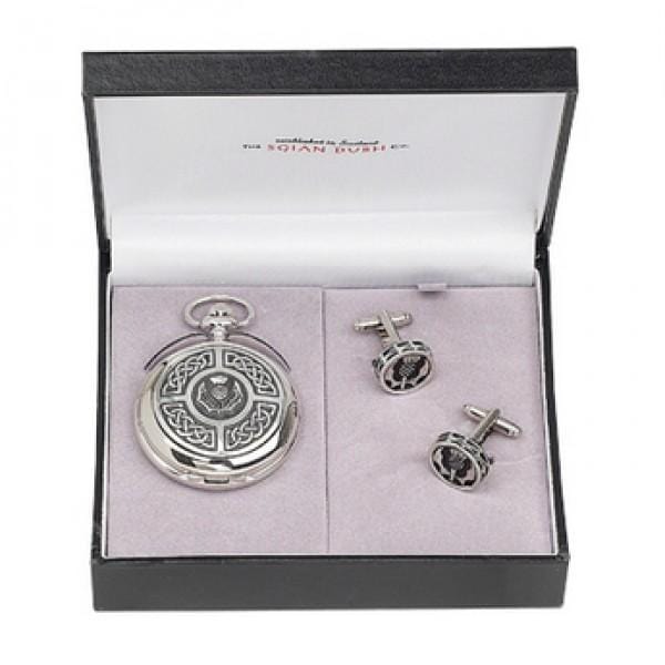 Celtic Thistle Pocket Watch and Cufflinks Gift Set (PWS203 CB) - MacGregor and MacDuff