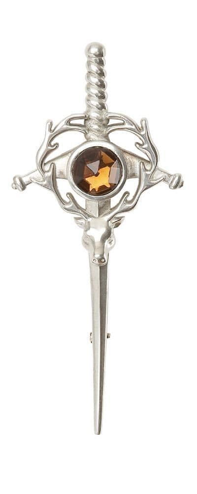 Stag Head Kilt Pin With Stone - MacGregor and MacDuff